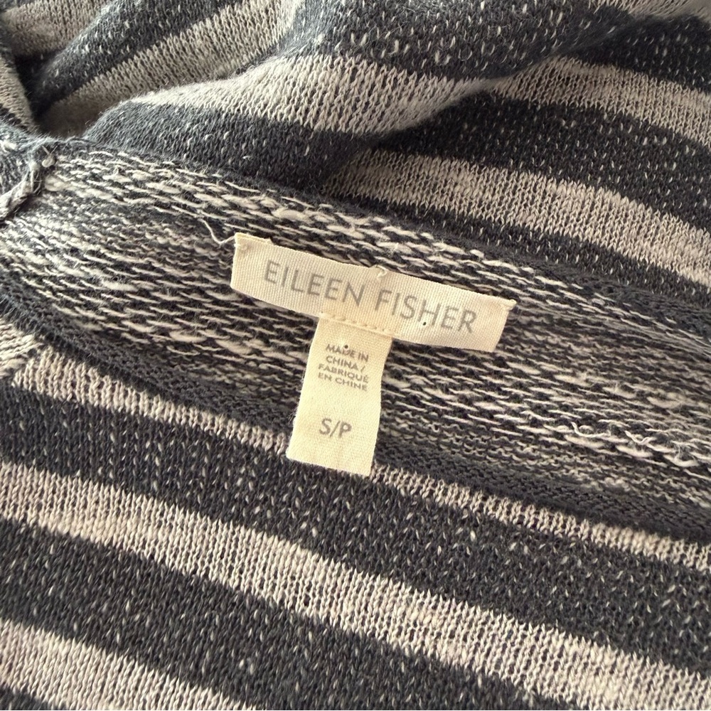 EILEEN FISHER Gray Organic Linen & Cotton Crewneck Long Sweater Small - Picture 3 of 4